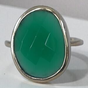 Vintage 925 Gold Plated Jadeite Ring Large Faceted Green Oval Stone sz 8.5